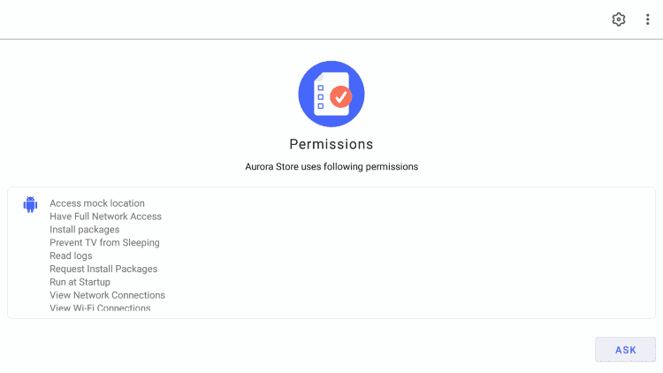 Cliquez sur DEMANDER lorsque ce message apparaît à propos des autorisations du magasin Aurora.